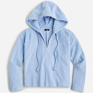 J. Crew Terry Towel V-Neck Hoodie in Hydrangea Blue - NWT - Size L